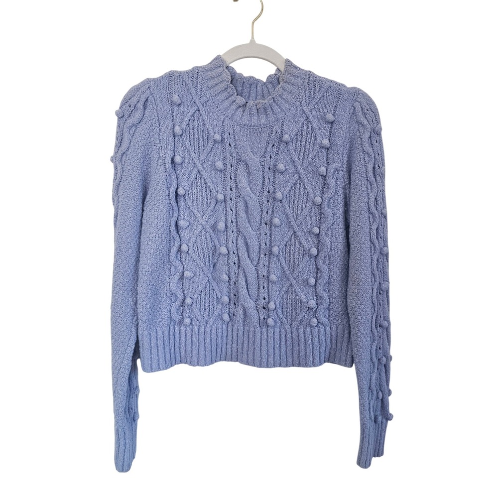 Forever 21 Womens Periwinkle Blue Cable Knit Pom Pom Bobble Sweater Size Medium